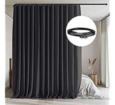 ZSTARR Retractable Ceiling Curtain Track, Measurement-Free Curtain Track 51''-94'',For Room Divider, Shower Curtain, Parallel bay window, RV Curtain Track (Black) Black 51''-94''