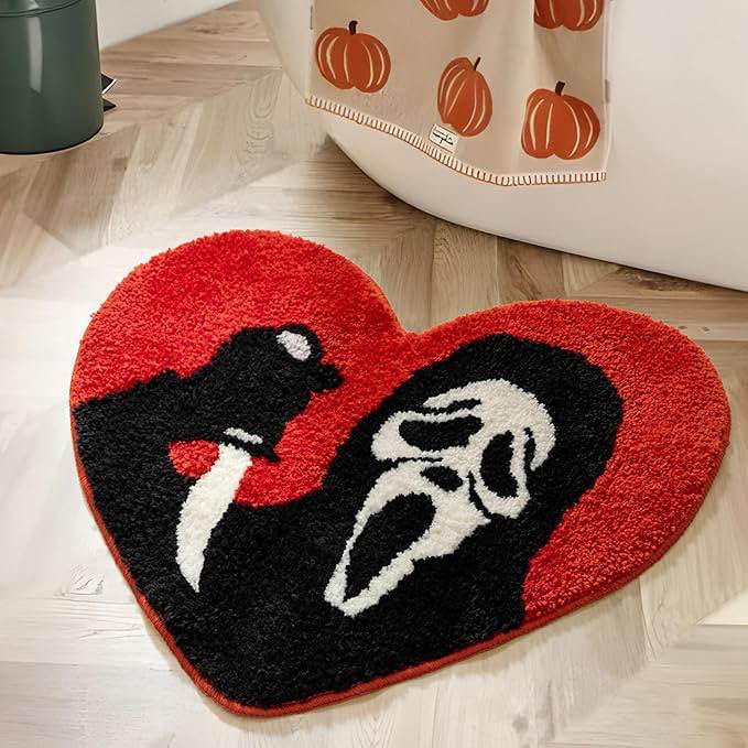 Non-slip bath mats, black, red and orange color, Christmas home decoration, fun skull bath mats for Halloween, washable, absorbent, gifts