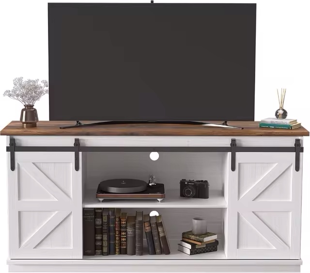 TV Stand Entertainment Center with Storage Cabinets and Sliding Barn Doors Mid Century Modern Media TV Console Table