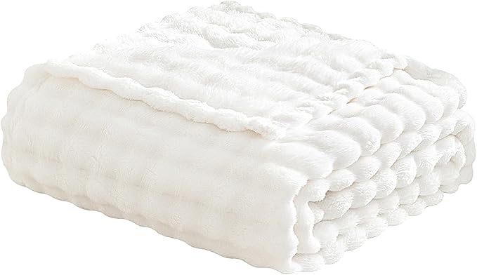 Super Soft Blanket White Quality Silky Flannel Wool 3D Check Lightweight Bed Blanket for Four Seasons (White Check, Cover Blanket 130cm x 150cm