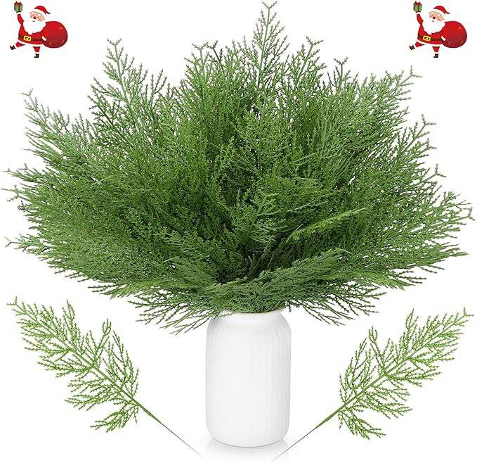 Sinmoe 80 Pcs Christmas Large Artificial Pine Needles Glitter Artificial Pine Branches 14'' Artificial Greenery Stems Decorative Faux Tree Branches for Xmas Wreath Home Party Decor (Gold)