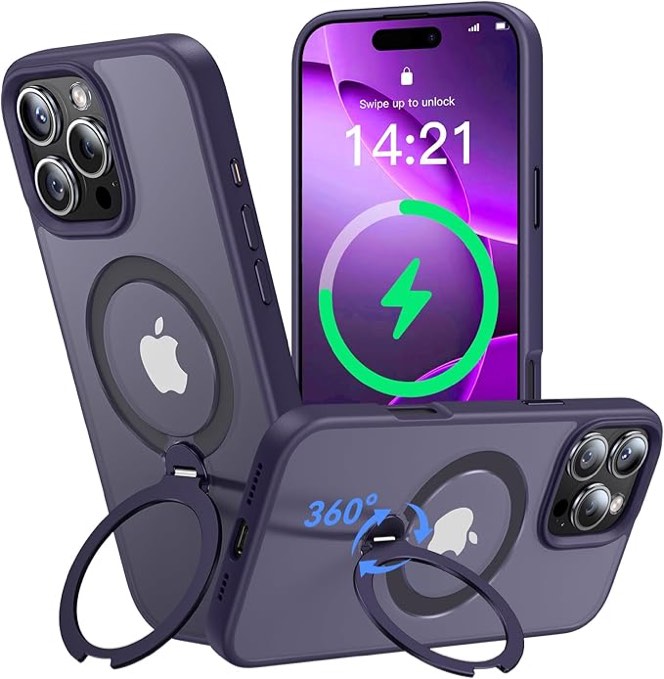 JSAUX for iPhone 15 Pro Max Case with Magnetic Stand | 360°Rotation+180°Fold | Compatible with Mag-Safe | Military Grade Protection | RingLax Shockproof Matte Phone Cover for 15 ProMax Titanium-Black