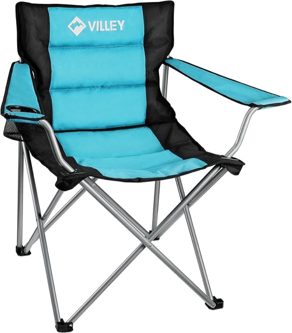 ( similar products )VILLEY Camping Chairs, Padded Folding Chair, Outdoor Portable High Camping Chair, Folding Outdoor Arm Chair with Cup Holder and Carrying Bag, Blue