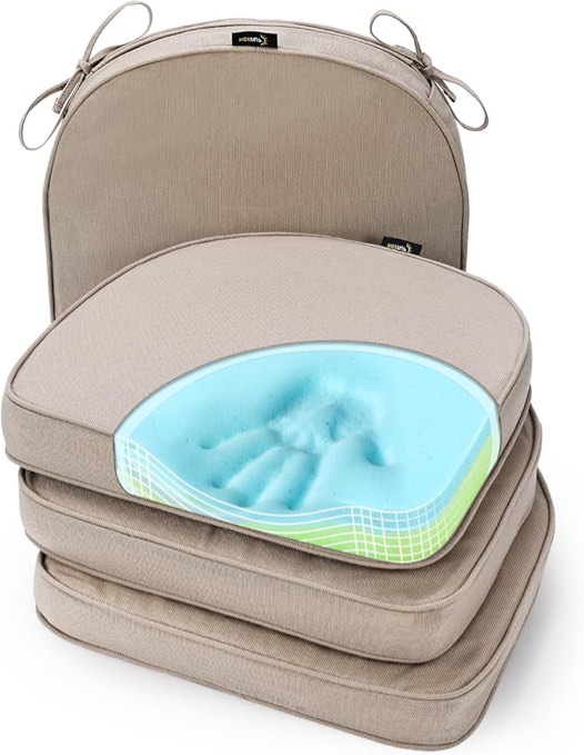 SUNROX Gel Memory Foam Chair Cushions, FadeShield Water-, Stain-Resistant Durable Reversible Seat Cushion Pads with Ties for Indoor/Outdoor Kitchen Dining Office 17"x16" Set of 2, Husk Birch Husk Birch 17x16 Inch (Pack of 2)