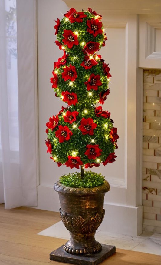 The 4' Prelit Christmas Poinsettia Topiary