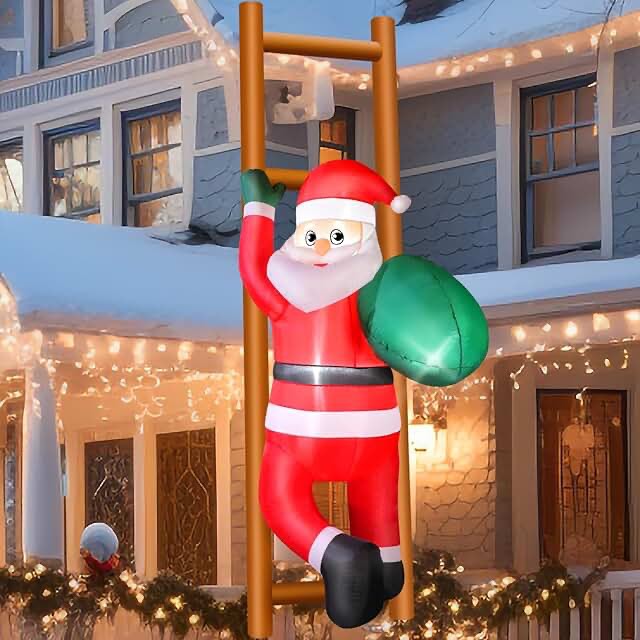 6FT Hanging Christmas Inflatables Decorations, Inflatable Santa Claus Climbing on Ladder, Xmas Blow Up Holiday Decor for Indoor Outdoor, Yard, Garden, Lawn, Home