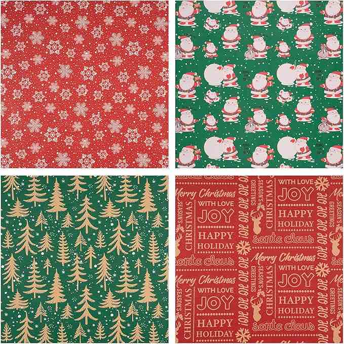 RUSPEPA Kraft Wrapping Paper Rolls 30 inches x 10 feet, 4 roll, Green and Red