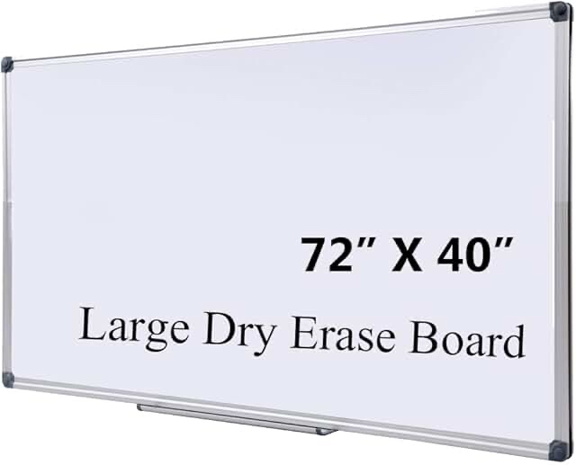 72" x 40" Magnetic Dry Erase Board with Pen Tray | Extra Large Wall Mounted Aluminum Frame Whiteboard for Office, Classroom & Home | Premium Presentation Board for Meetings & Planning White 72" x 40"