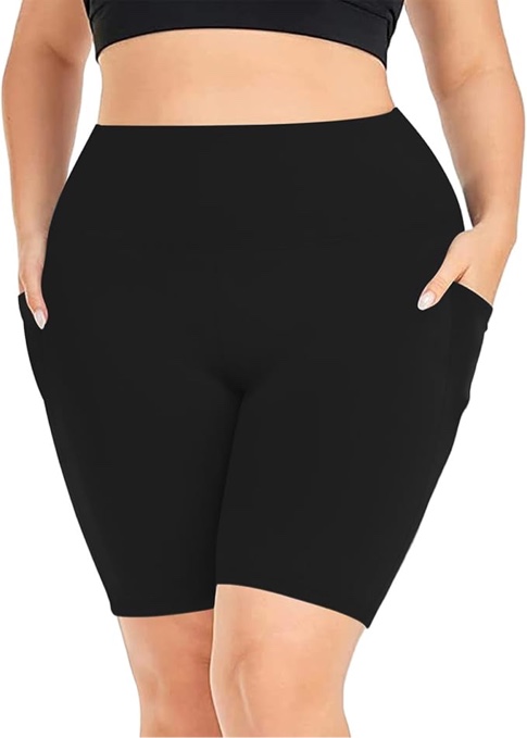 (size XL)Women's High Waist Biker Shorts Spandex for Yoga Workout Running with Pockets Slim black 1 Pack