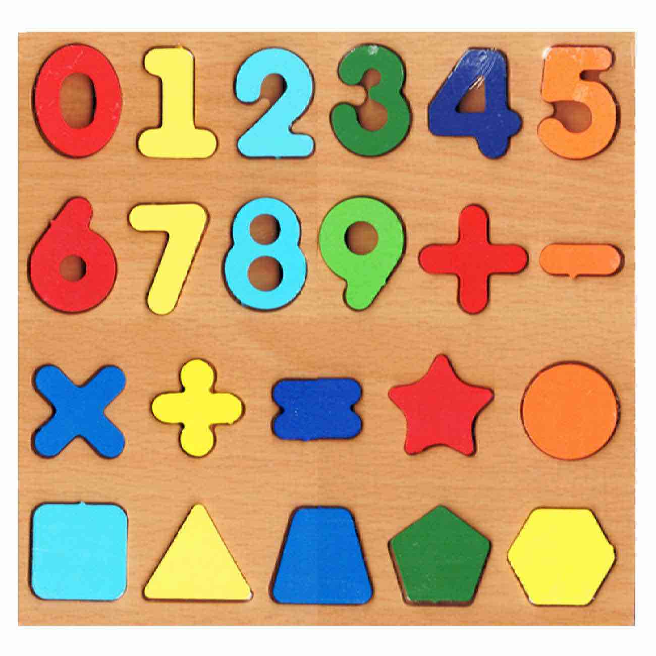 Educational Wooden Toy – Numbers & Shapes for Sorting and Stacking