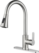 Single Handle Kitchen Faucet with Pull Down Sprayer Modern Stainless Steel Arc Kitchen Faucet Brushed Nickel, Commercial Kitchen Sink Faucet with Deck