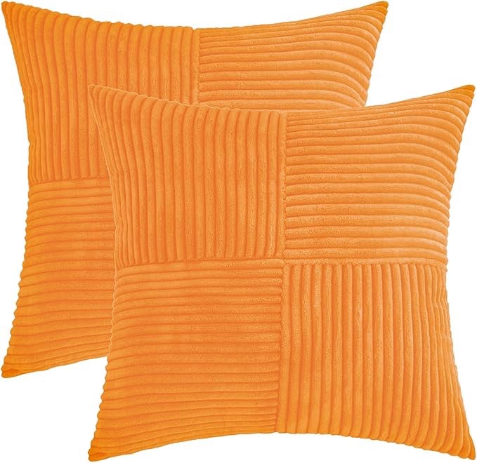 HWY 50 Corduroy Soft Decorative Throw Pillow Covers with Splicing 18x18 ...