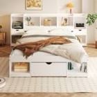 incomplete box 2 of 2 only Simplie Fun Queen Size Wood Platform Bed with Multi-storage Headboard and a Drawer, Gray
