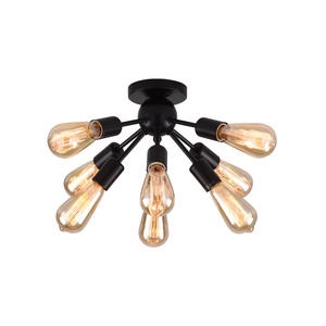 Mirrea Mid-Century Semi-Flush Mount Sputnik Ceiling Light with 8 Lights for Foyer Entry Way Hallway Kitchen Dining Room Small Bedroom Living Room Black Painted Metal Fixture.