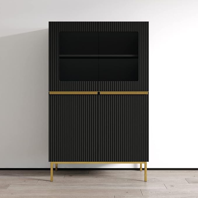 incomplete box 2 of 2 only Meble Furniture Ana 2D Modern Dresser 39" - Modern & Stylish Dresser Table with Inner Shelves - Durable Sideboard with High Gloss Finish for Living Room or Dining Area - Black