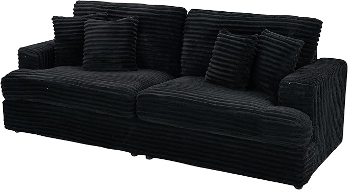 incomplete box (1)Ball & Cast 79.3" Corduroy Upholstered Comfy Sofa,3 Seater Couch with Deep Seat,Mordern Loveseat with 4 Pillows for Livingroom, Apartment, Office, Black