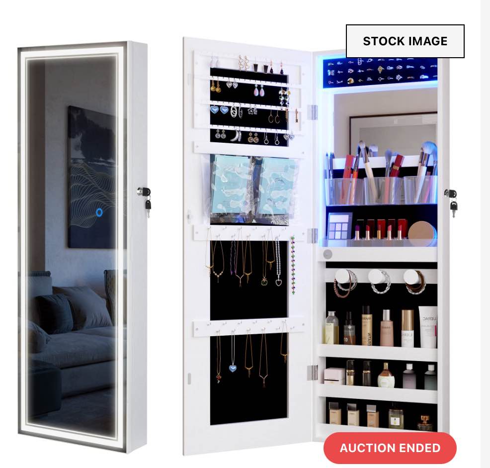 Vlsrka Led Lights Full-Length Mirror Jewelry Armoire Organizer, Wall/Door Mounted Jewelry