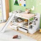 (incomplete box 1 only ) Solid Wood Standard Staircase Bunk Bed with Storage Drawers Size: Twin over Twin, Color: White