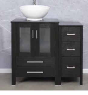 Aune 36" Single Bathroom Vanity Set with Vessel Sink, Manufactured Wood Top, Faucet, Drain