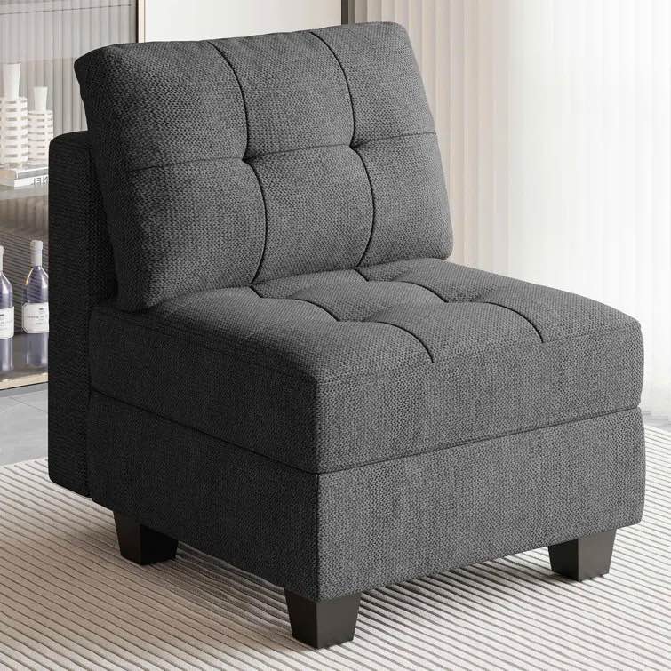 (Similar)Gargatha Linen & Velvet Armless Single Storage Chair, Single Seat Module of Sectional Sofa