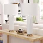 Sacramento 28-In White Ceramic Table Lamp with USB Port and White Linen LampShade (2-Pack)