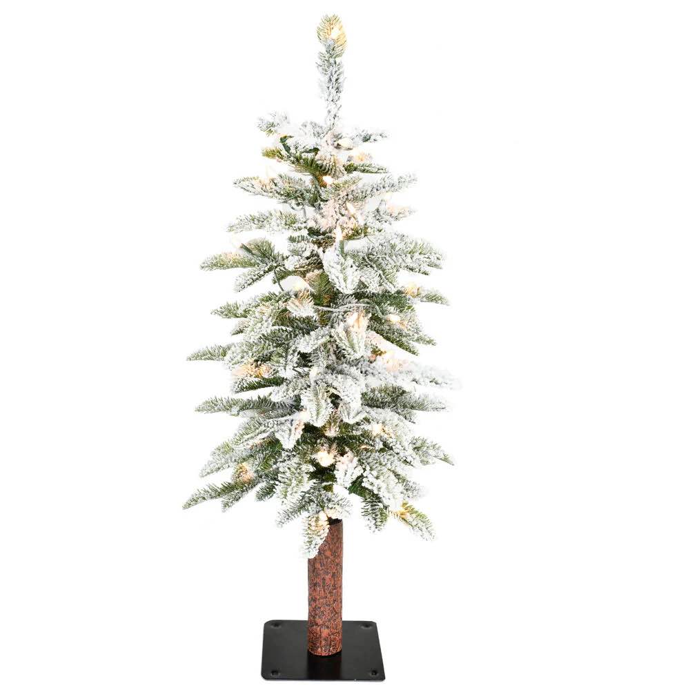 Fraser Hill Farm 2-Ft. Snowy Alpine Flocked Accent Tree with Clear Lights,Clear Lights 2-Ft Alpine 