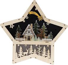 Clever Creations Wooden Star Shaped Nativity Scene Christmas Ornament, Festive LED Holiday Décor for Shelves and Tables, Snowflakes