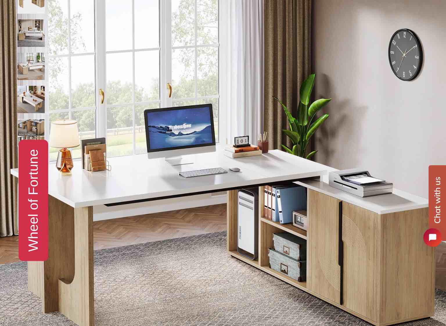 74" Executive Desk, L-Shaped Computer Desk Office Desk With Cabinet