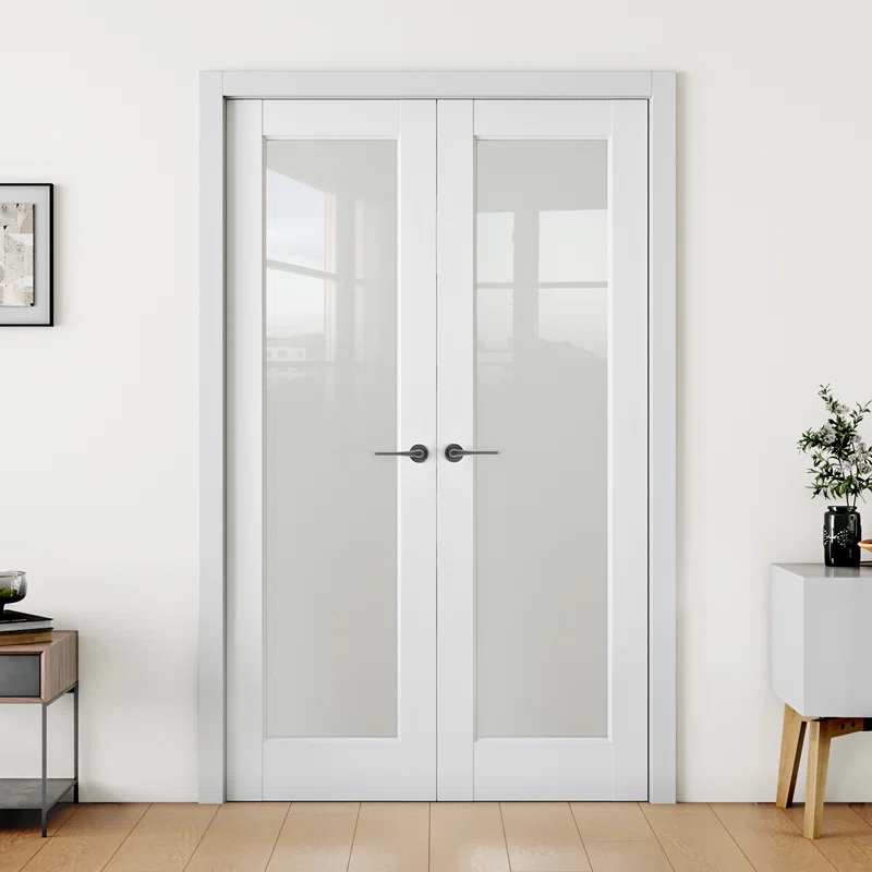 Frosted Glass 1-Lite Double Slab Solid Wood Standard Door Without Hardware Kit
