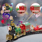 deekin christmas train set under the christmas tree, electric xmas train toy for kids gift, christmas train elevated with locomotive santa claus snowman christmas tree for holiday christmas decoration