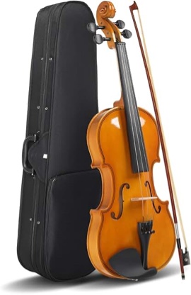 Ktaxon Full Size Violin, 4/4 Acoustic Violin with Portable Case, Finger Guide Sticker, Polishing Cloth,Mute, Extra Set Violin String, Shoulder Rest, Rosin and Bow(Natural)