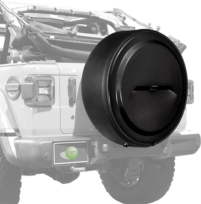 (Similar)Boomerang® USA - 35" Black-Textured Rigid JL Tire Cover (Plastic Face & Vinyl Band) for Jeep Wrangler JL (with Back-up Camera) - Rubicon 4xe & High Tide