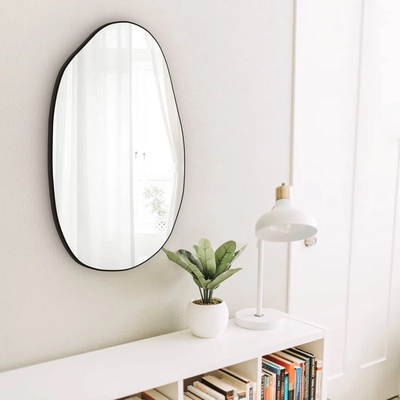 Denzelle Irregular Wall Mirror, Large and Asymmetric Wall Decoration Mirror with Modern Wooden Frame black Overall 33.5'' H X 20.5'' W X 1'' D Mirror 33.5'' H X 20.5'' W Largest Dimension 33.5'' Overall Product Weight 14 lb.