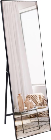 NicBex Full Length Mirror with Stand, 56"x19" Aluminum Alloy Frame Floor Mirror, Black, Shatter-Proof Glass - Free Standing, Leaning Against Wall or Wall-Mounted, for Bedroom Living Room Dressing Room