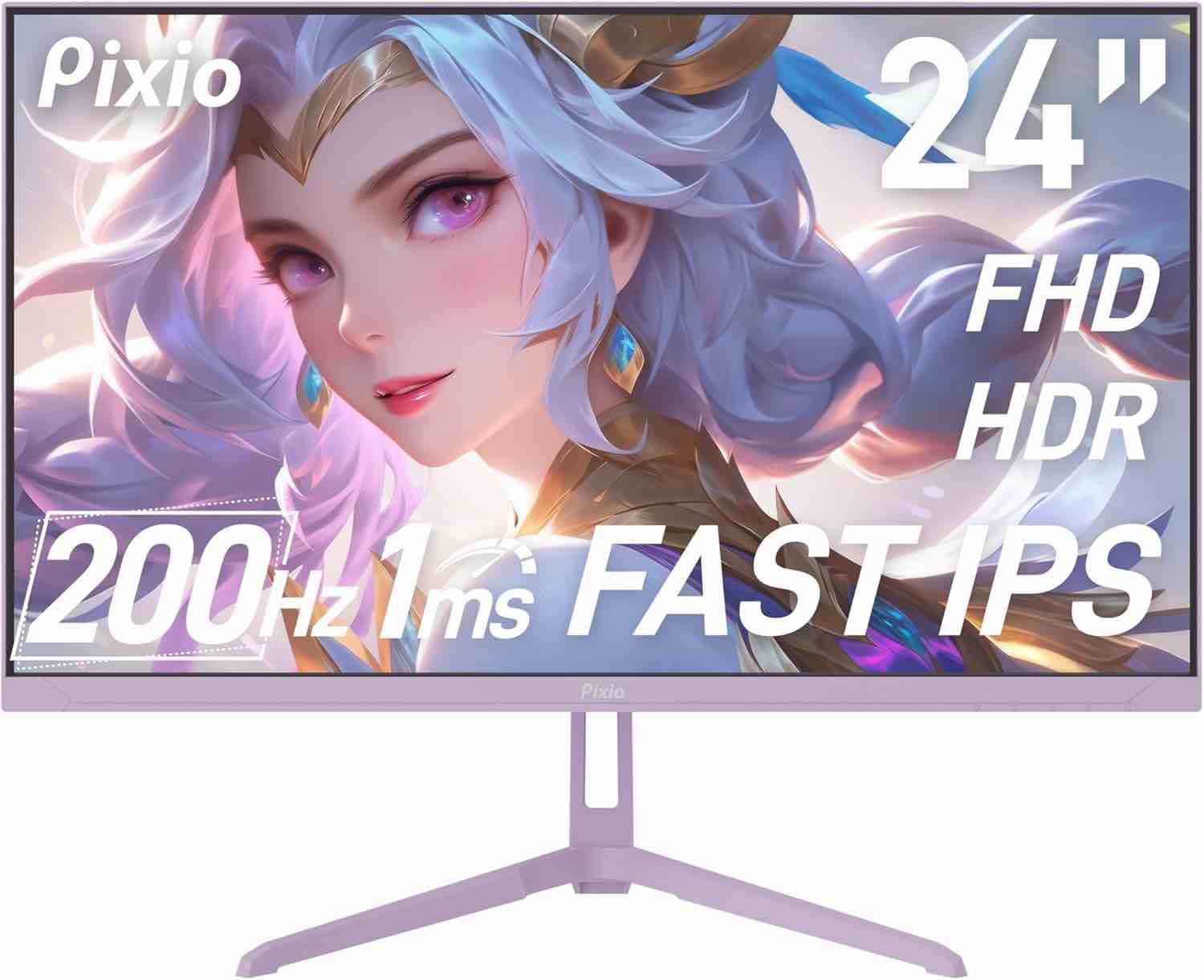 (Color blancoPixio PX248 Wave Purple 24 inch 200Hz Refresh Rate FHD 1080p Resolution Fast IPS Panel 1ms GTG Response Time Purple Gaming Monitor with Adaptive Sync