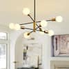 (Similar,Incompleto)4-Light Modern Height Adjustable Sputnik Chandelier Black and Gold for Bedroom Living Room Dining Room Kitchen Foyer