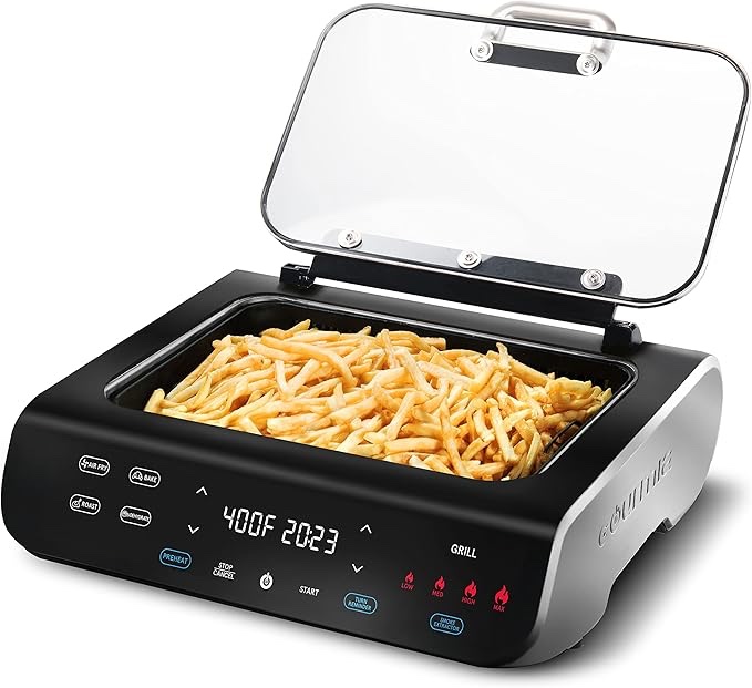 Gourmia Smokeless Indoor Grill & Air Fryer raclette grill with Smoke Extracting Technology Extra-Large Nonstick Cooking electric grill indoor Korean BBQ Style 6 Quart FoodStationTM