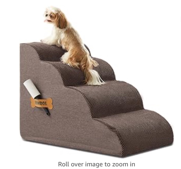ROMROL Dog Stairs, Romrol Dog Steps Ramp for High Bed and Couch, Dog Ramp with Durable Non-Slip Waterproof Fabric Cover, Pet Stairs for Small Dogs and Cats or Pets Joints, 4-Tiers,Coffee