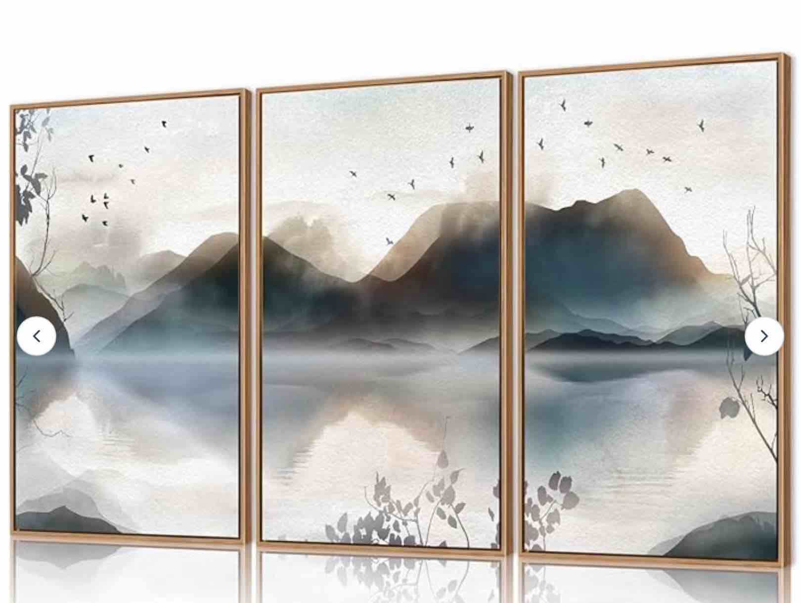 Buy Framed Carvas Landscape ain Lake Art (set of 3 pcs ) 16X24 inches. Abstract Natura