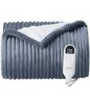 Bedsure Electric Blanket Queen Size - Soft Ribbed Flannel Heated Blanket with Dual Control, Heating Blanket with 10 Heat Settings & 10 Time Settings, 8 hrs Timer Auto Shut Off (84x90 inches, Grey)