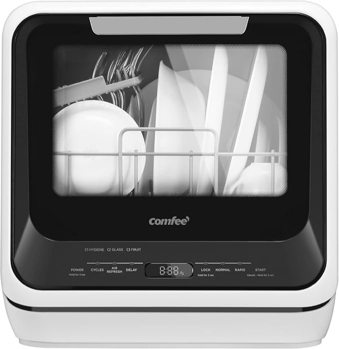 COMFEE' Portable Dishwasher Countertop, Mini Dishwasher with 5L Built-in Water Tank, No Hookup Needed, 6 Programs, 360 Dual Spray, 192F High-Temp& Air-Dry Function, Dishwasher for Apartments& RVs (B09QCJ6TDZ)