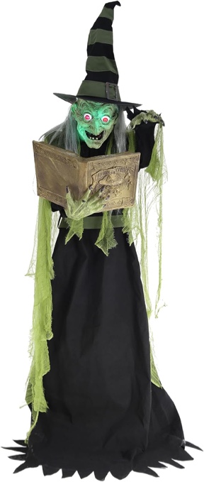 Haunted Hill Farm 6-Ft. Enchantress Witch, Motion-Activated Talking Scare Prop Halloween Animatronic for Indoor or Covered Outdoor Creepy Halloween Decorations, Plug-in Modern Fright Props