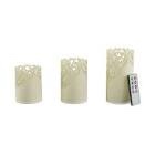 Remote Control LED Candles - Pack of 3 Battery-Operated Realistic Flameless Pillars with Lace Details and Vanilla-Scented Wax