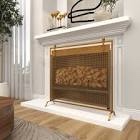 Metal Suspended Grid Single Panel Geometric Fireplace Screen with Bolted Detailing