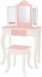 Teamson Kids Princess Gisele Twinkle Star Print 2-Piece Kids Wooden Play Vanity Set with Vanity Table, Tri-Fold Mirror, Storage Drawer, and Matching Stool, White with Pink and Gold Star Accent Pink / White