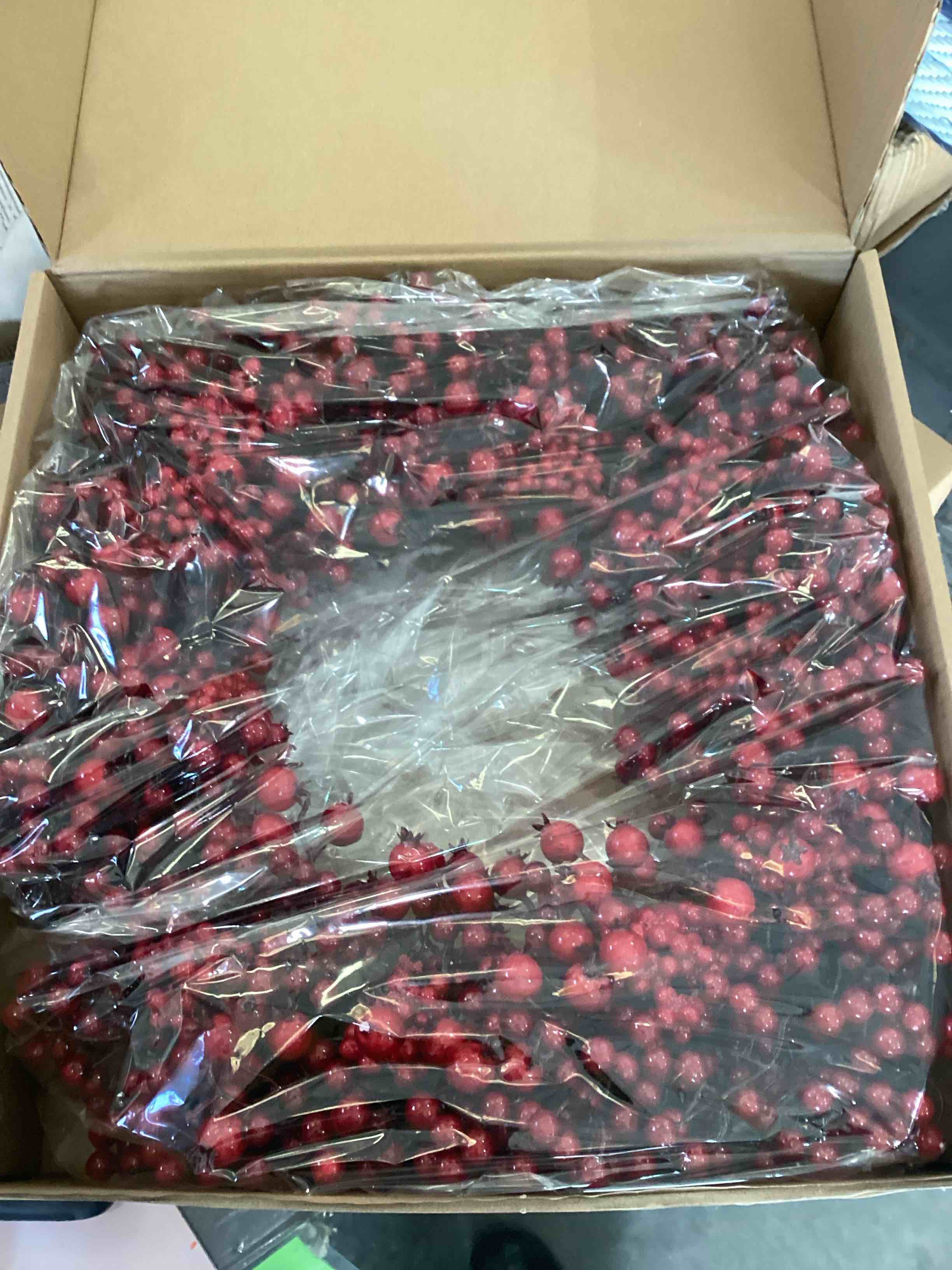 24 Inch Snow Flocked red berry Winter Wreath with Twig & Leave- Artificial Christmas Wreaths for Front Door Porch Wall Window Porch Fireplace Outdoor Decor 24 inch red