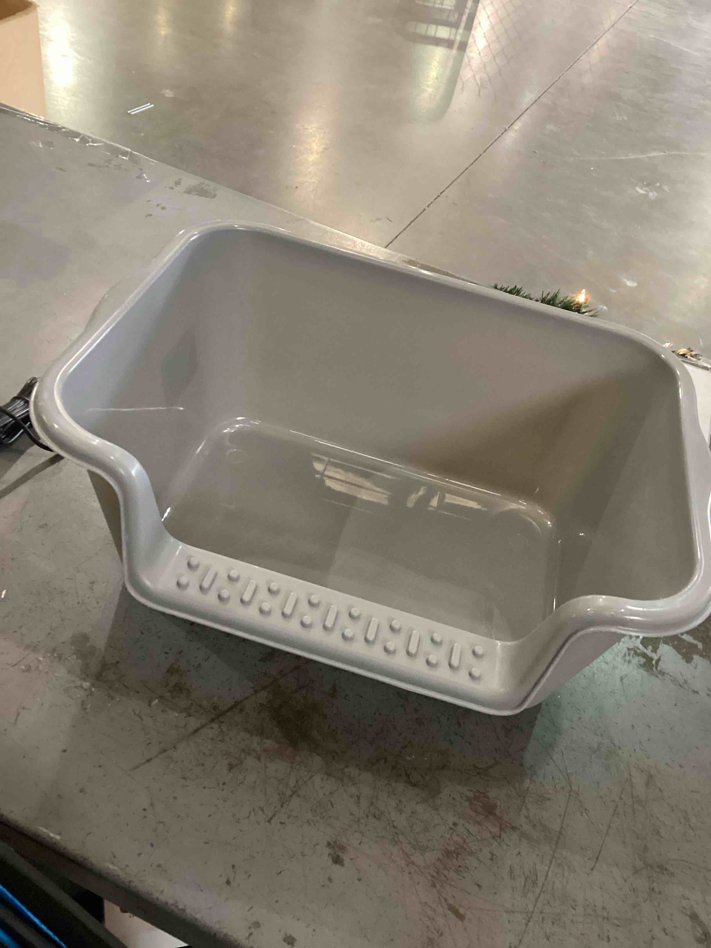 Condition photo showing As Is for Small Cat Litter Box with High Sides,Cat Litter Pan Tray,High Wall Kitty Litter Box with Anti-Leakage Top Low Entry for Indoor Senior Cats & Multi Cats,Non-Sticky,Easy to Clean (Grey)