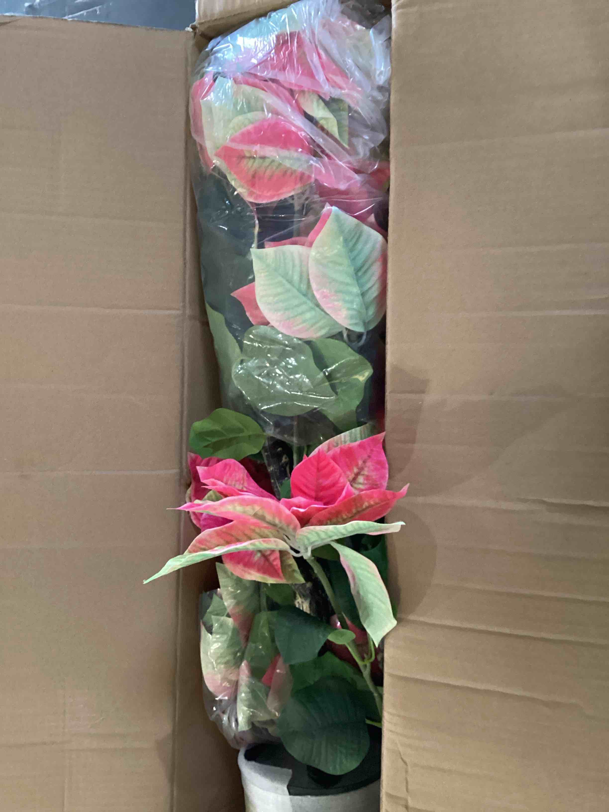 Condition photo showing Good Condition for 3ft Artificial Poinsettias for Outdoor 2pcs Potted Christmas Tree Xmas Planters Christmas Urn Filler for Pathway &Porch& Yard Decorations Pre-Assembled Faux Holiday Décor Indoor Use Pink 3ft