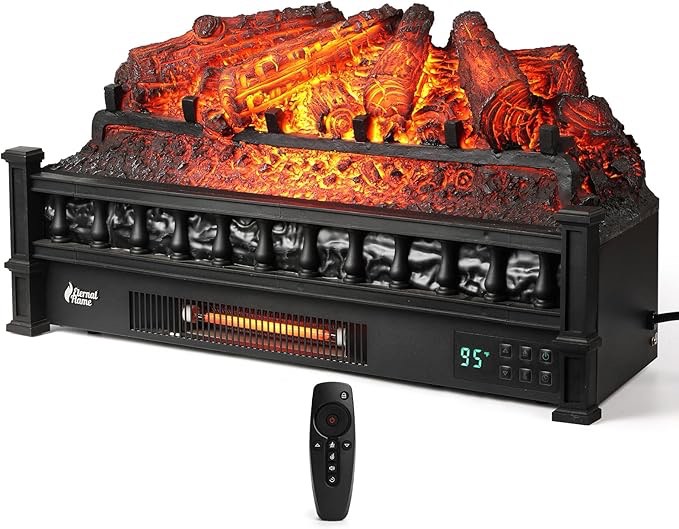 TURBRO Eternal Flame Infrared Electric Fireplace Logs, 23" Infrared Quartz, Remote Control Fireplace Insert Log Heater, Realistic Pinewood Ember Bed, Thermostat, Timer, 1500W Bronze
