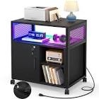 LED Light Rolling Filing Cabinet with Lock, File Cabinets with Charging Station, Printer Stand with Storage for Office Home, A4 Letter Size File Folders